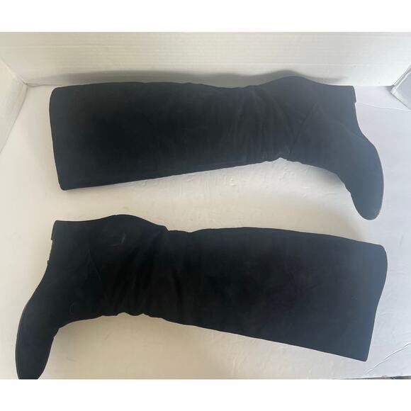 Gucci Black Suede Knee High Wedge Heel Pull On Round Toe Boots 203924 Sz 7.5M - Picture 4 of 13